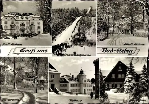 Ak Bad Steben in Oberfranken, Staatl. Kurheim und Kurhaus, im Kurpark, Rathaus, Winter