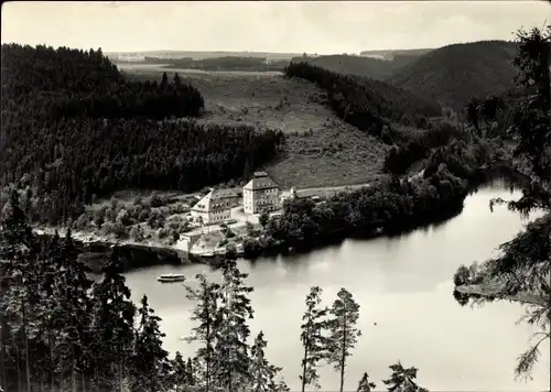 Ak Linkenmühle Gössitz in Thüringen, HO-Gaststätte am Stausee der Hohenwarte-Saaletalsperre