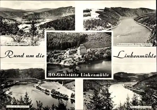 Ak Linkenmühle Gössitz in Thüringen, Blick auf die Droschkau, Hohenwartesperre, HO-Gaststätte