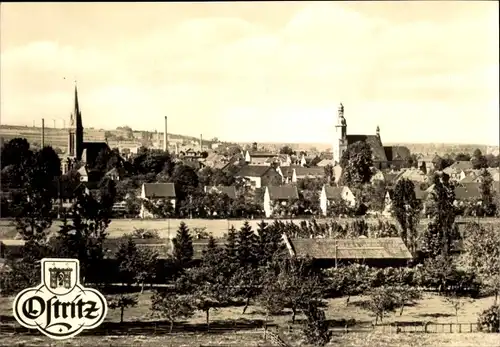 Ak Ostritz in Sachsen, Blick auf den Ort, Kirche, Fabrik