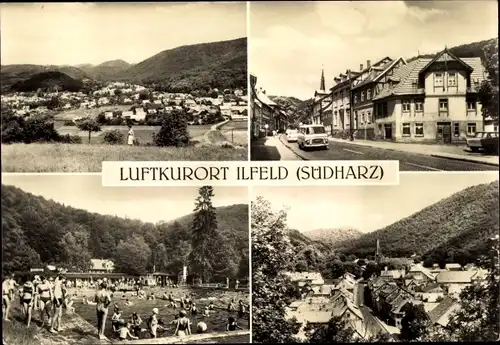 Ak Ilfeld am Harz Thüringen, Blick vom Hasenkopf, Ilgerstraße, Waldschwimmbad, Teilansicht