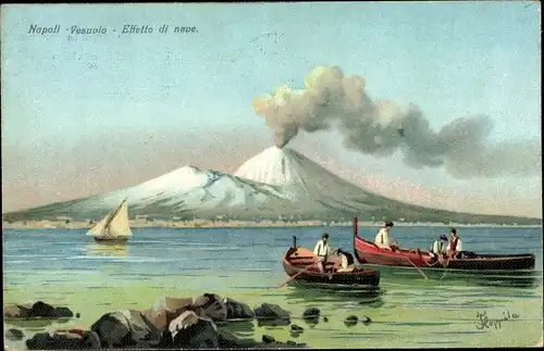 Künstler Ak Napoli Neapel Campania, Vesuvio, Effetto di neve