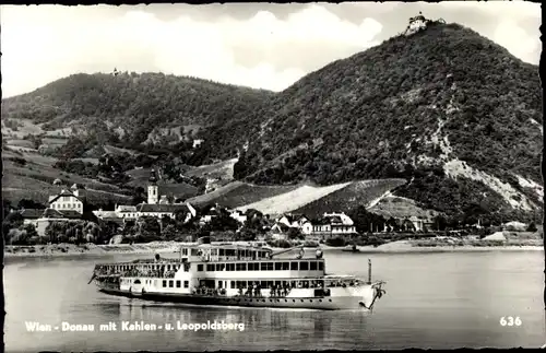 Ak Wien 19 Döbling Österreich, Salondampfer auf der Donau, Kahlenberg, Leopoldsberg