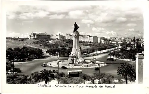 Ak Lisboa Lissabon Portugal, Monumento e Praca Marques de Pombal