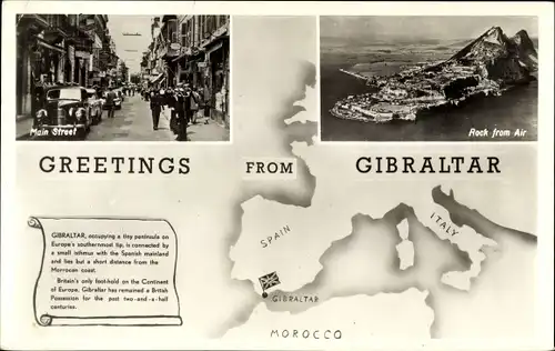 Ak Gibraltar, Landkarte, Main Street, Rock from Air