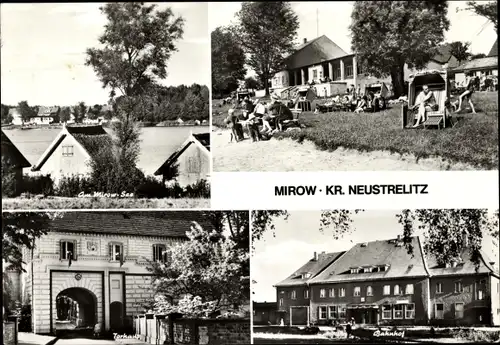 Ak Mirow Mecklenburgische Seenplatte, Am Mirow See, Bahnhof, Torhaus, Strandkorb