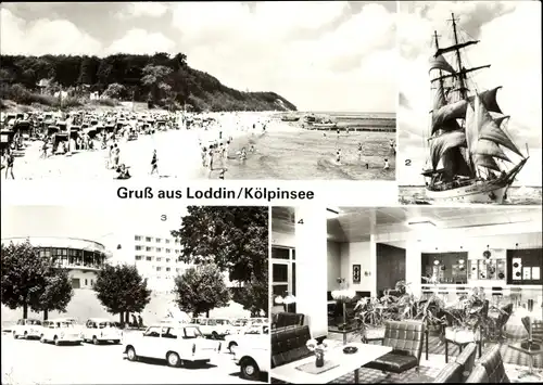 Ak Ostseebad Kölpinsee auf Usedom, Strand, Segelschulschiff Wilhelm Pieck, FDGB-Erholungsheim