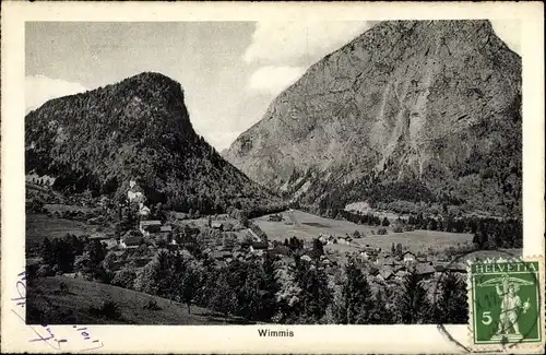 Ak Wimmis Kanton Bern, Gesamtansicht, Bergspitze