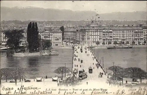 Ak Genf Genf Stadt, Mont-Blanc-Brücke und Kai