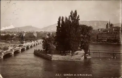 Ak Genève Genf Schweiz, Brücke, Stadt, Mont Blanc