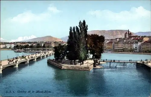 Ak Genève Genf Schweiz, Brücke, Stadt, Mont Blanc