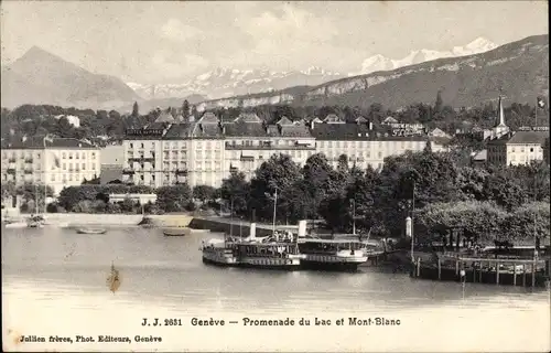 Ak Genf Genf Stadt, Promenade du Lac und Mont Blanc, Salondampfer