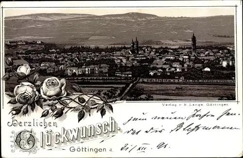 Litho Göttingen in Niedersachsen, Gesamtansicht, Rosen, Glückwunsch