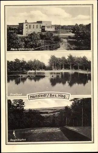 Ak Hanstedt in der Nordheide, Freibad, Haus Uhlenbusch, Rodelbahn