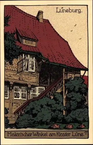 Steindruck Ak Lüneburg in Niedersachsen, Malerischer Winkel am Kloster Lüne
