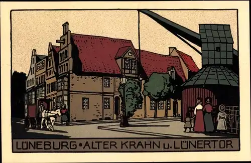 Steindruck Ak Lüneburg in Niedersachsen, alter Krahn und Lüner Tor