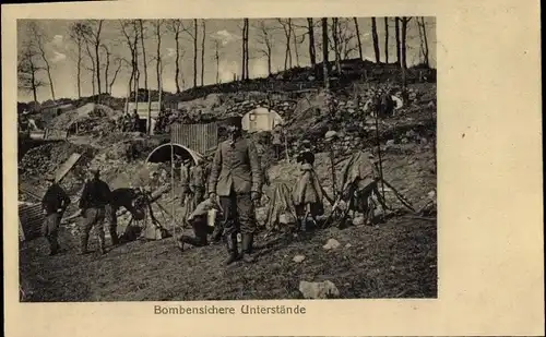 Ak Bombensichere Unterstände, deutsche Soldaten, 1. WK