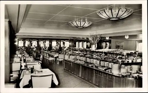 Ak Fährschiff Deutschland, Speisesaal, Kaltes Buffet, Innenansicht