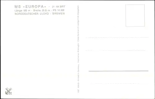 Künstler Ak Passagierschiff MS Europa, Norddeutscher Lloyd Bremen