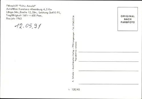 Ak Bodensee, Fähre Fritz Arnold, Autofähre Konstanz Meersburg