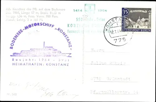 Ak Bodensee Motorschiff MS Konstanz