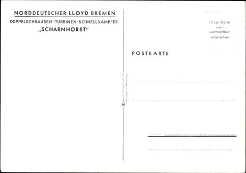 Ak Doppelschrauben Turbinen Schnelldampfer Scharnhorst, Norddeutscher Lloyd Bremen