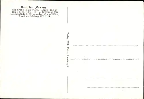 Ak Dampfschiff Oceana, Hamburg Amerika Linie, HAPAG