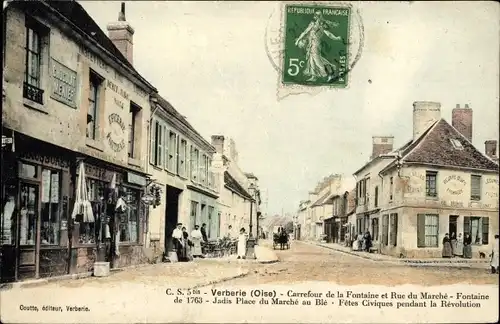 Ak Verberie Oise, Carrefour de la Fontaine, Rue du Marche