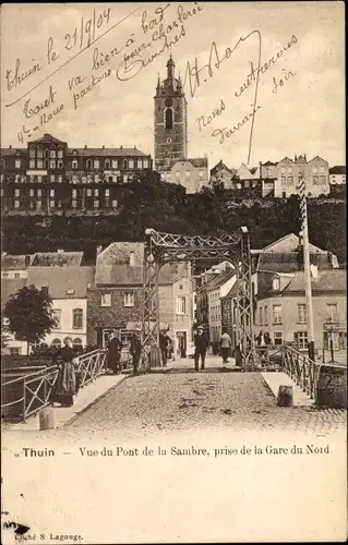 Ak Thuin Wallonie Hennegau, Blick auf die Pont de la Sambre, aufgenommen vom Gare du Nord