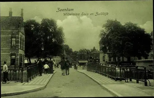 Ak Zaandam Zaanstad Nordholland, Wilhelmina Sluis, Zuiddijk