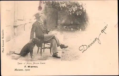 Ak Schriftsteller Frédéric Mistral, Portrait mit Hund