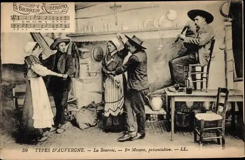Ak Auvergne, Tänzer in Trachten, Bourree