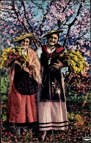 Ak Cote d'Azur, Frauen in typischer Tracht, Blumen, Hüte, Bouquetières