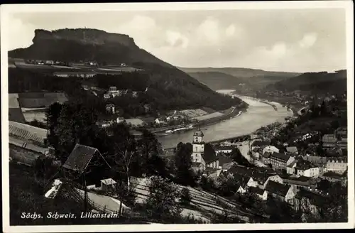 Ak Bad Schandau an der Elbe, Blick auf den Ort, Lilienstein