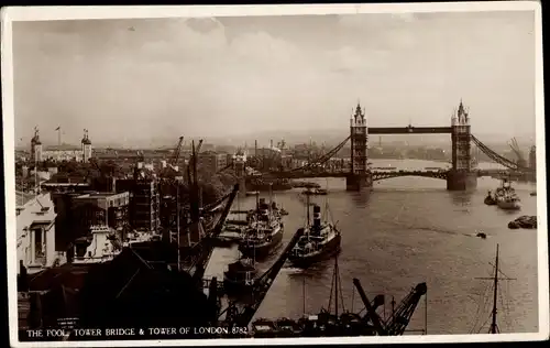 Ak London City England, Tower Bridge, The Pool, Tower of London