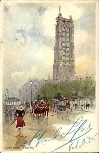Litho Paris IV, Tour Saint Jacques, Kutschen