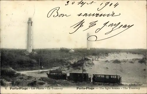 Ak Le Touquet Paris Plage Pas de Calais, Les Phares, le tramway