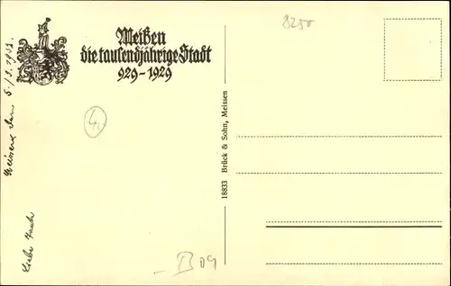 Ak Meißen an der Elbe, Schlossberg mit dem Dom, Amtsgericht, Staatl. Porzellan-Manufaktur