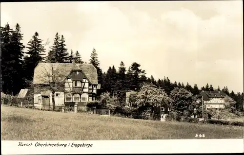 Ak Oberbärenburg Altenberg im Erzgebirge, Panorama, Fachwerkhaus