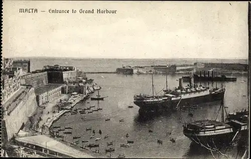 Ak Malta, Eingang zum Grand Harbour, Dampfer