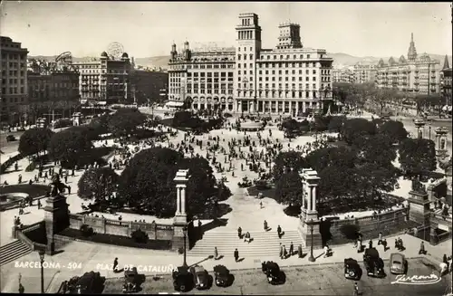 Ak Barcelona Katalonien Spanien, Plaza de Cataluña, Plaça de Catalunya