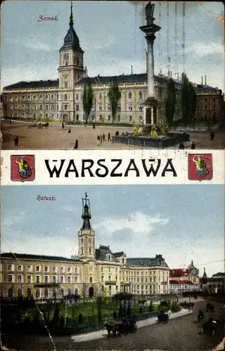 Wappen Ak Warszawa Warschau Polen, Zamek, Ratusz, Schloss, Rathaus