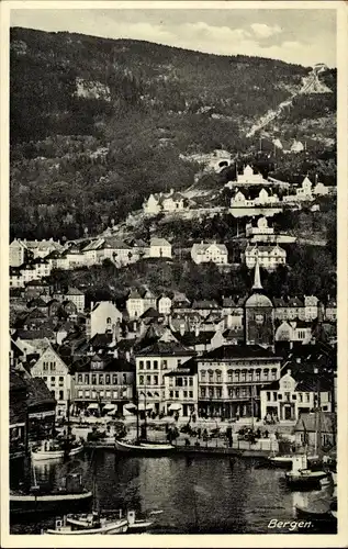 Ak Bergen Norwegen, Blick auf den Ort