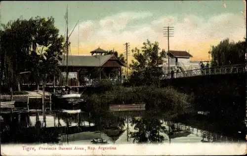 Ak Tigre Argentinien, Provincia Buenos Aires, Boote, Brücke