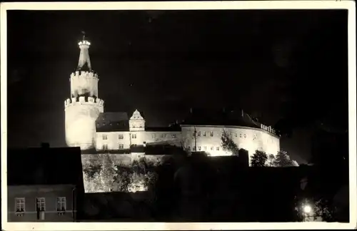 Foto Ak Weida in Thüringen, Burg bei Nachtbeleuchtung