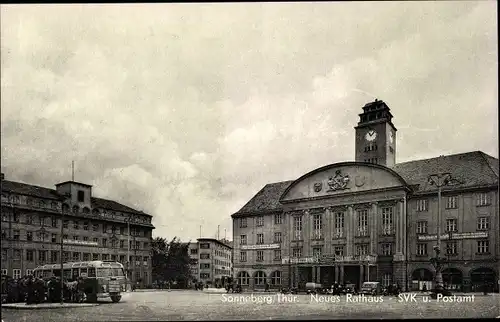 Ak Sonneberg in Thüringen, Neues Rathaus, SVK und Postamt, Bus