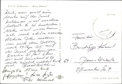 Ak Vitte Hiddensee, Blaue Scheune, Weg, Reetdach