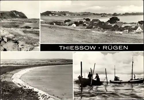 Ak Thiessow auf Rügen, Strandansichten, Ortsansicht, Boote