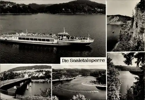 Ak Saale Orla Kreis, Saaletalsperre, Ausflugsschiff, Felsen, Panorama, Brücke