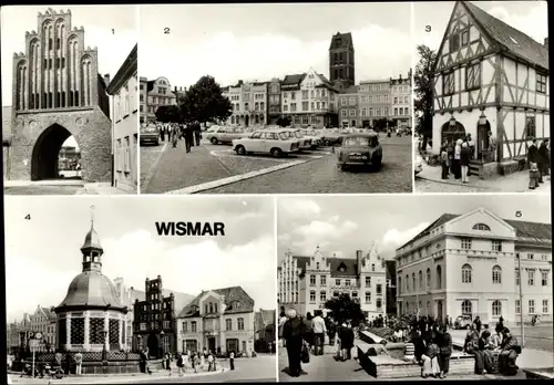 Ak Hansestadt Wismar, Wassertor, An der Runden Grube, Markt mit Wasserkunst, Alter Schwede